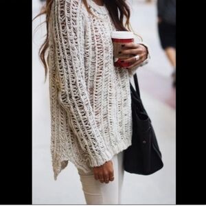 H&M Beige Open Crochet Knit Sweater